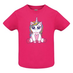 CAMISETA INFANTIL FUXIA UNICORNIO SENTADO