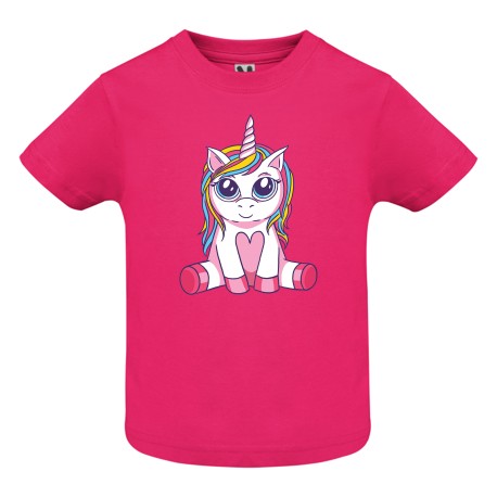 CAMISETA INFANTIL FUXIA UNICORNIO SENTADO