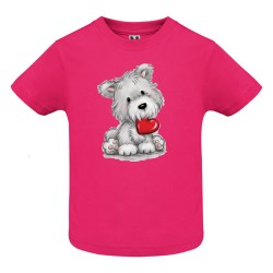 CAMISETA FUXIA INFANTIL PERRITO CORAZÓN