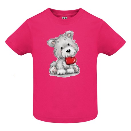 CAMISETA FUXIA INFANTIL PERRITO CORAZÓN