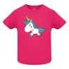 CAMISETA INFANTIL FUXIA UNICORNIO PELO AZUL