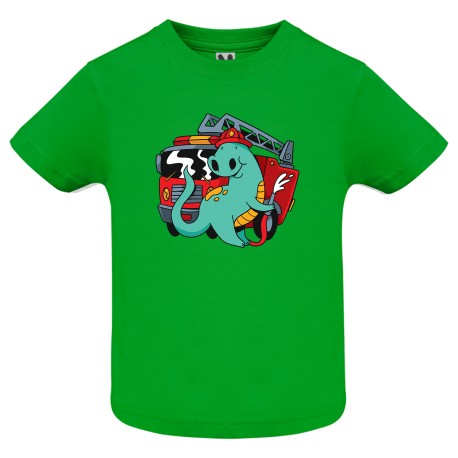 CAMISETA INFANTIL VERDE DINO BOMBERO
