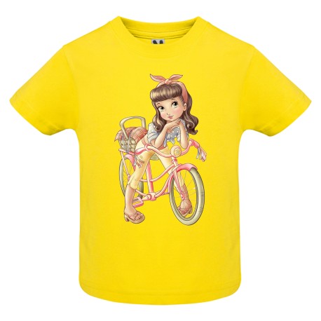 CAMISETA INFANTIL AMARILLA CHICA BICICLETA