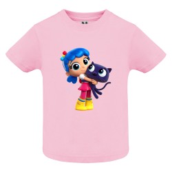 CAMISETA INFANTIL ROSA MUÑECA GATO