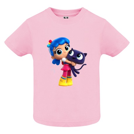 CAMISETA INFANTIL ROSA MUÑECA GATO