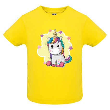 CAMISETA INFANTIL AMARILLA UNICORNIO ESTRELLAS