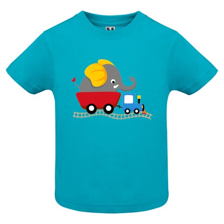 CAMISETA BEBÉ TURQUESA TREN ELEFANTE
