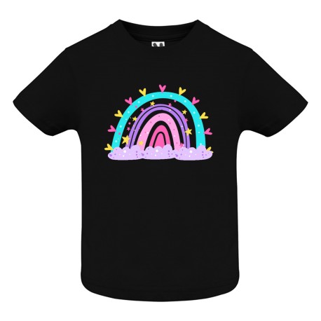 CAMISETA ADULTO NEGRA ARCOIRIS CORAZONES