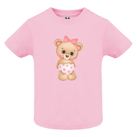 CAMISETA BEBÉ RORA OSITO LAZO ROSA