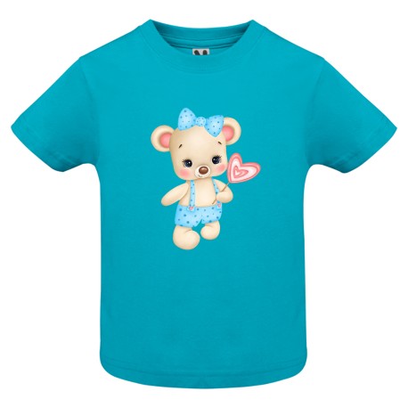 CAMISETA BEBÉ TURQUESA OSITO LAZO AZUL