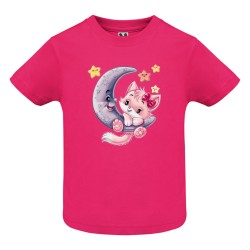 CAMISETA INFANTIL FUXIA GATO LUNA