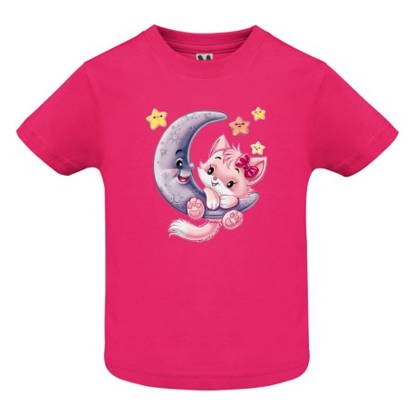 CAMISETA INFANTIL FUXIA GATO LUNA