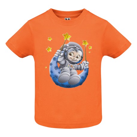 CAMISETA INFANTIL NARANJA ASTRONAUTA LUNA