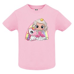 CAMISETA INFANTIL ROSA PRINCESA UNICORNIO