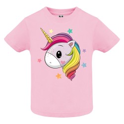 CAMISETA INFANTIL ROSA CARA UNICORNIO